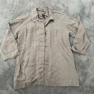 Eileen Fisher 100% Linen Button Jacket Long Shirt Shacket Women's LARGE